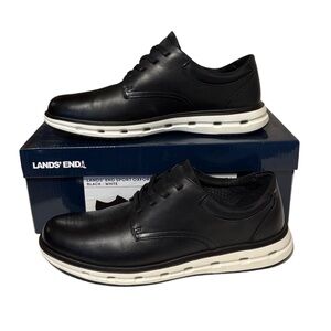 Lands' End Men's Black Leather Derbys with White Sole